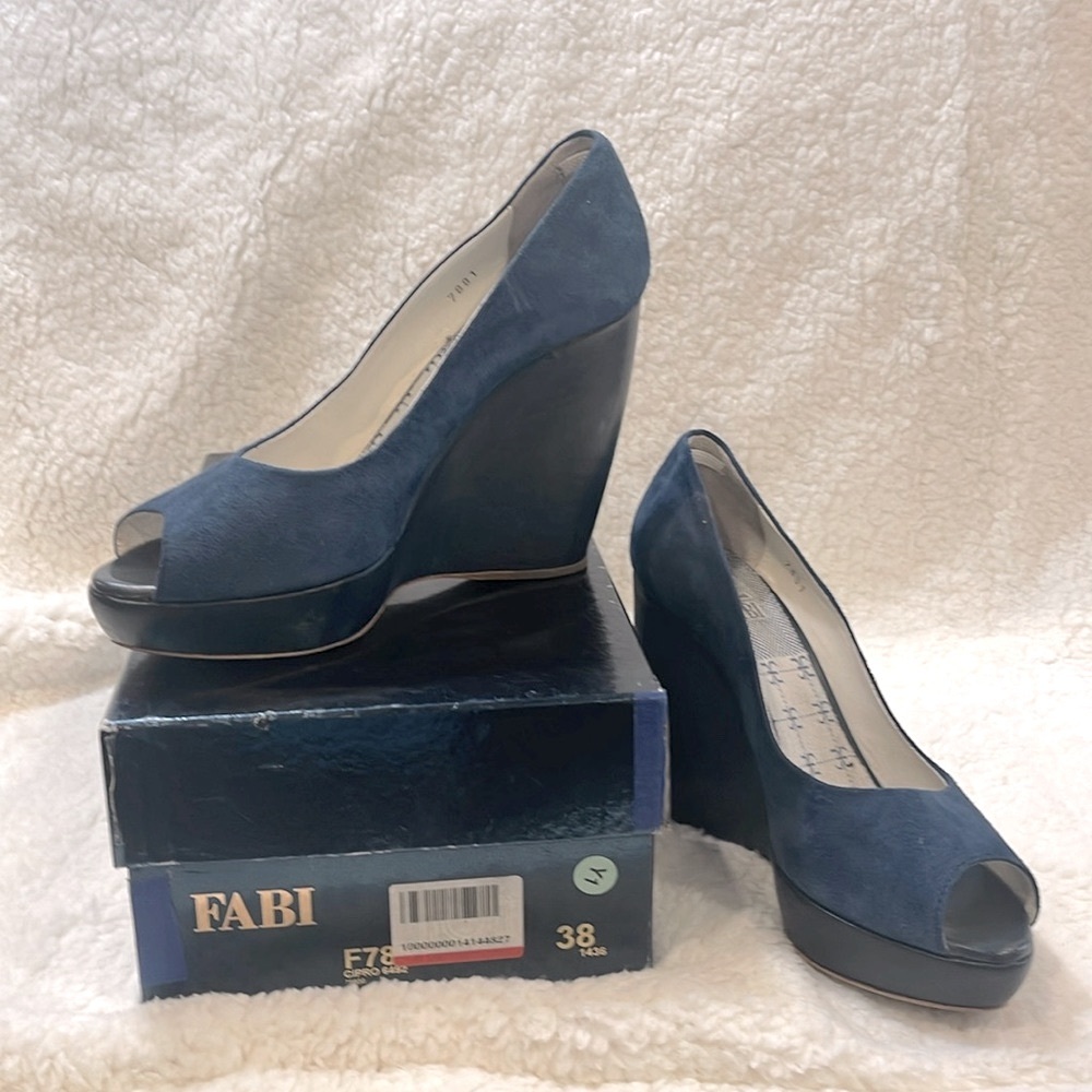 FABI Blue Wedge Open Toe Sandal Size 38/US 8